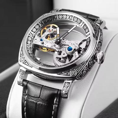 Reloj Mecánico para Hombre FORSINING de Alta Calidad Original Impermeable Automático Brazalete Hueco Reloj de Pulsera para Hombre de Cuero Genuino
