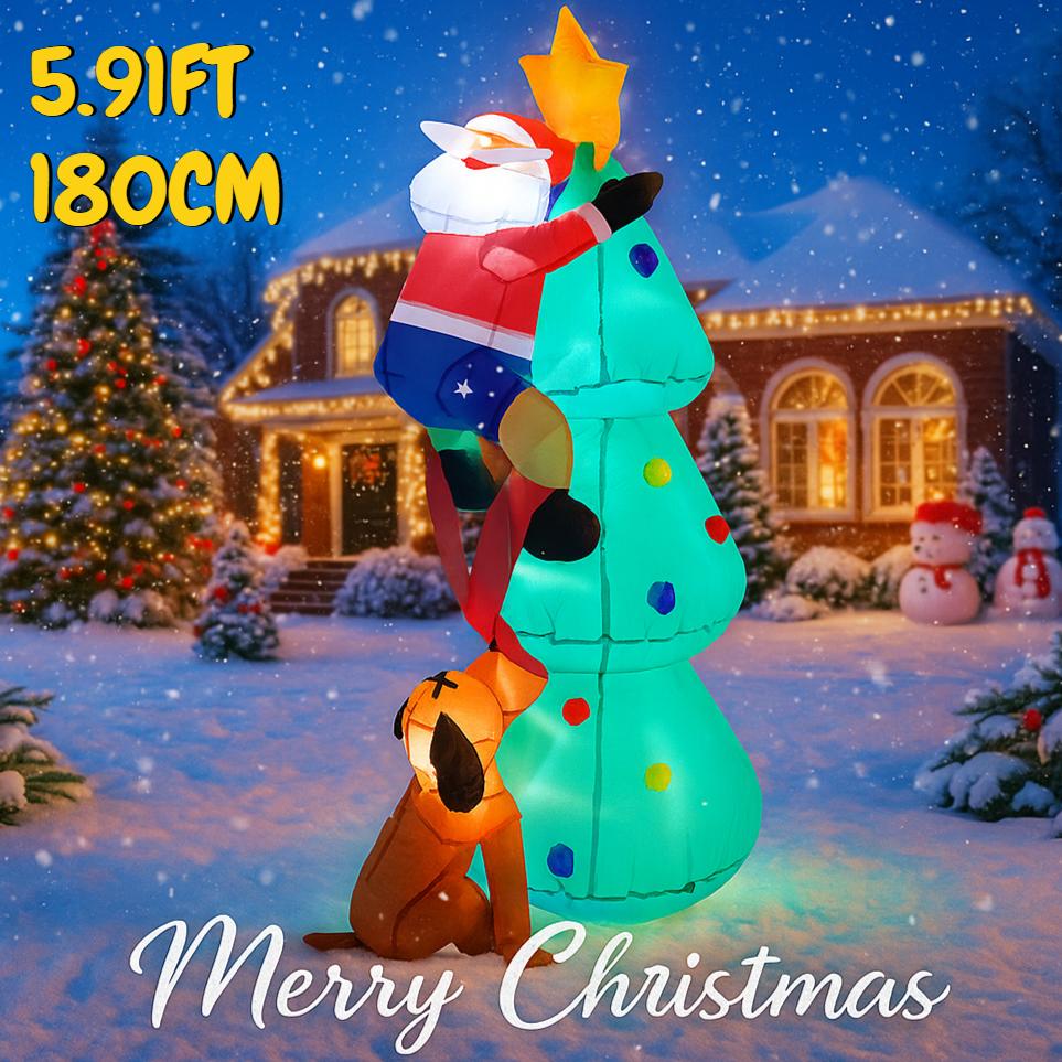 5.91FT Christmas Inflatable Toys Christmas Tree Santa Claus Dog Ornament Supplies Home Festive Gift With LED Lit Xmas Yard Decor