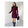 Women's Mini Corded Winter Claret Red Knitwear Dress