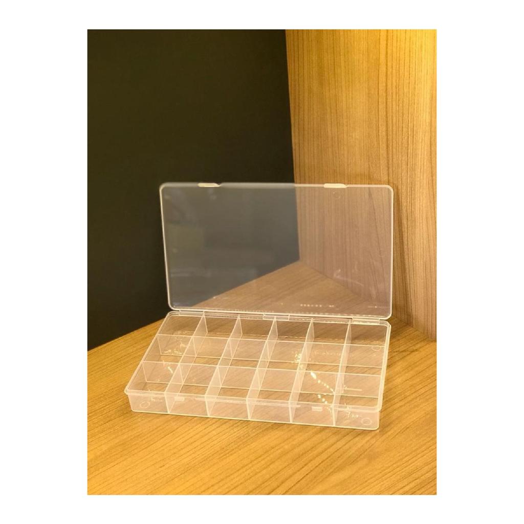 2 Stück transparente Schmuckschatulle mit 18 Fächern, Juwelierverschluss, Ring-Aufbewahrungsbox, Fischer-Materialbox