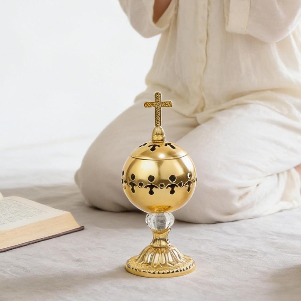 Räuchergefäß Metall Vintage Heimdekoration Zen Räucherstäbchenhalter mit Kreuzdeckel für Innen Wohnzimmer Schlafzimmer Yoga Studio