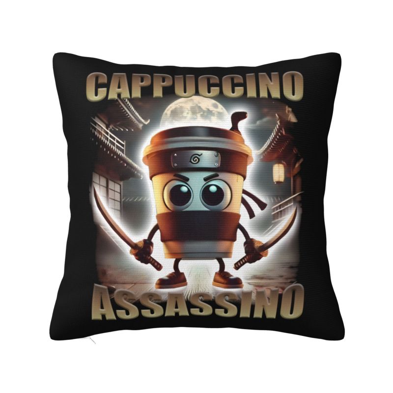 Italian Brainrot Cappuccino Assassino Throw Pillow Case Home Decorative Cushions Cover For Sofa Car Square Polyester Pillowcase