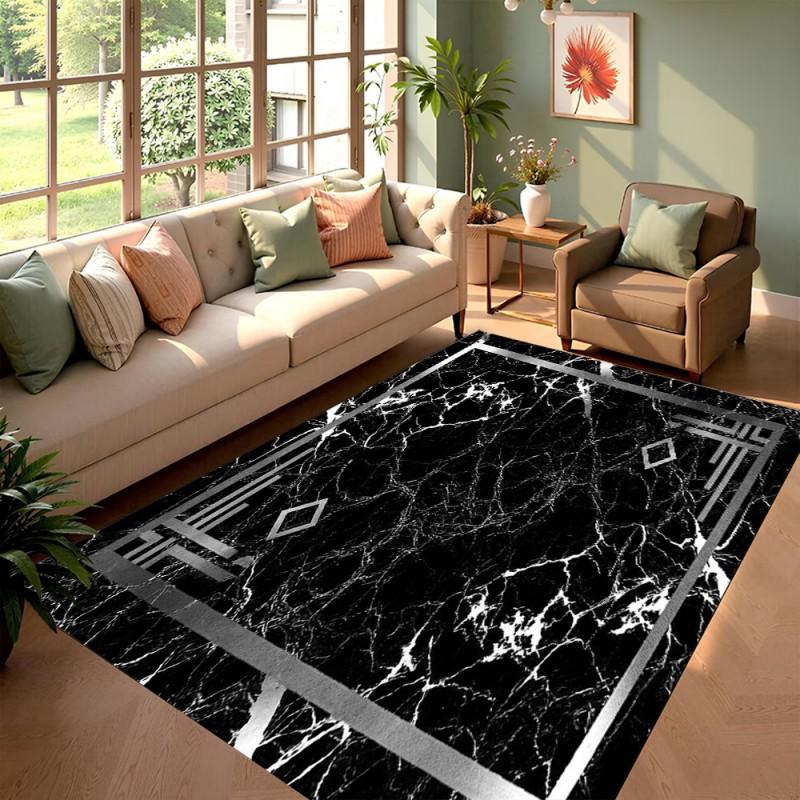 Black Marble Pattern Area Rug Carpet Modern Light Luxury Home Decor Non Slip Washable Floor Mat for Living Room Bedroom Entryway