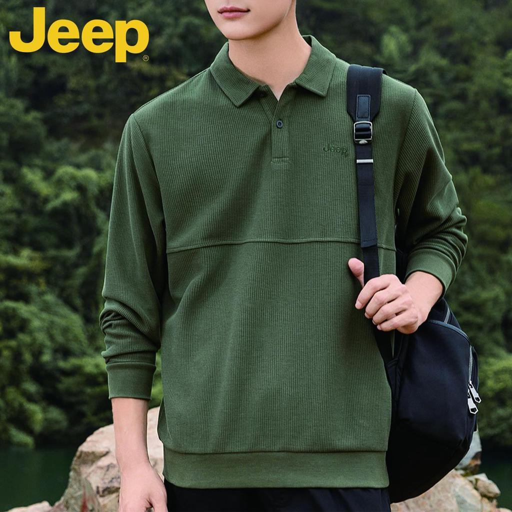 JEEP Men's Fleece-Lined Silk-Blend Polo Collar Sweatshirt