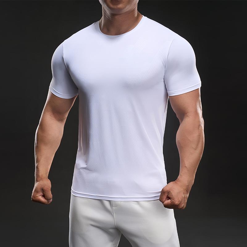 Letní ležérní tričko s krátkým rukávem v americkém stylu, módní sportovní, slim, elastické, fitness, outdoorové, s kulatým výstřihem