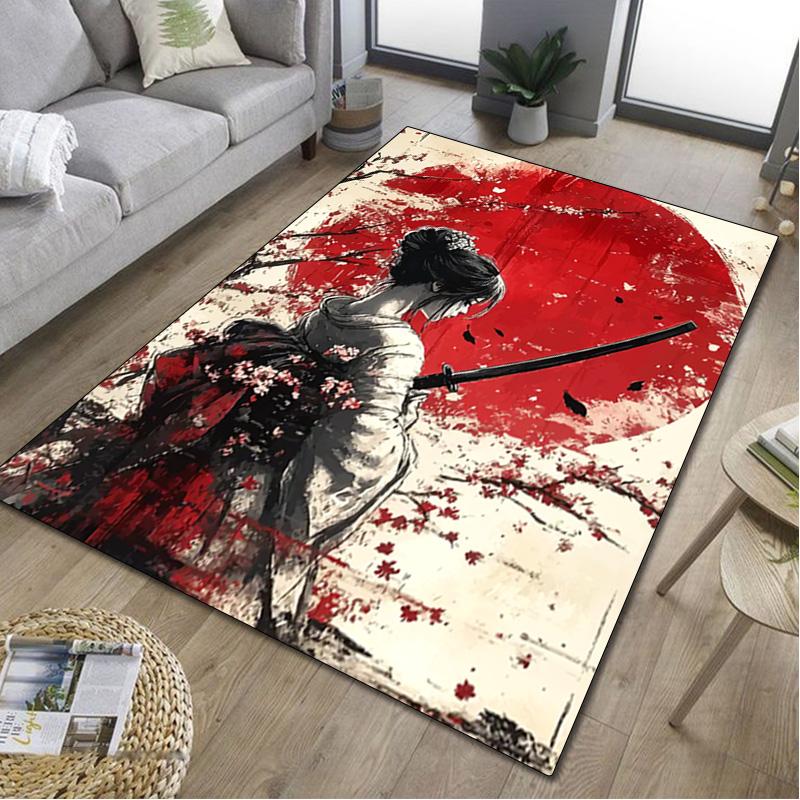 Samurai-Frauen-Druckteppich - Heimdekoration Teppich für Wohnzimmer Schlafzimmer Bodenbelag Computerstuhl Bereichsteppich