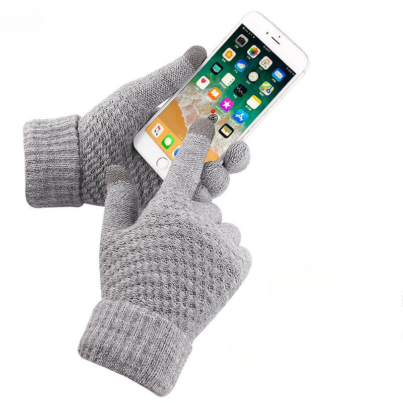 Warm Touch Screen Gloves for Autumn and Winter Men's and Women's Thick Velvet Gloves Anti Cold Jacquard Gloves Knitted Gloves