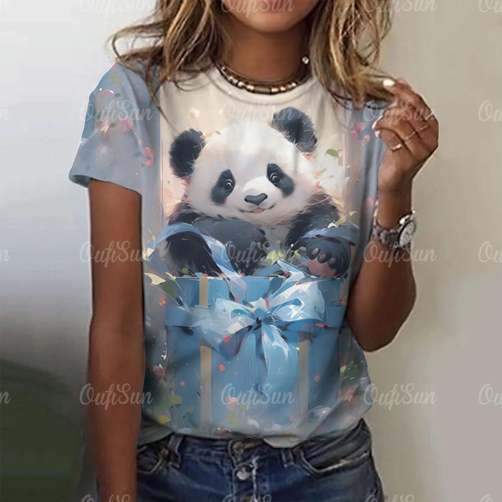 Kawaii Vintage Anime Panda Print T Shirt Funny Women Summer Casual Short Sleeve Tshirts Female Loose Tops Ropa Y2k Hombre Tees