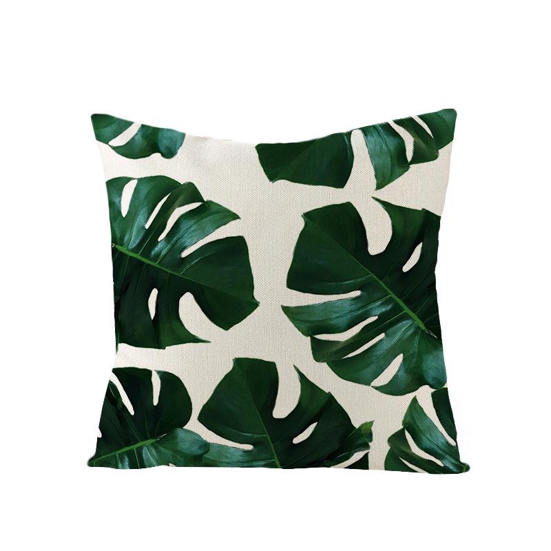 Tropical Green Leaf Linen Pillowcase - Nordic Style Sofa Cushion Cover