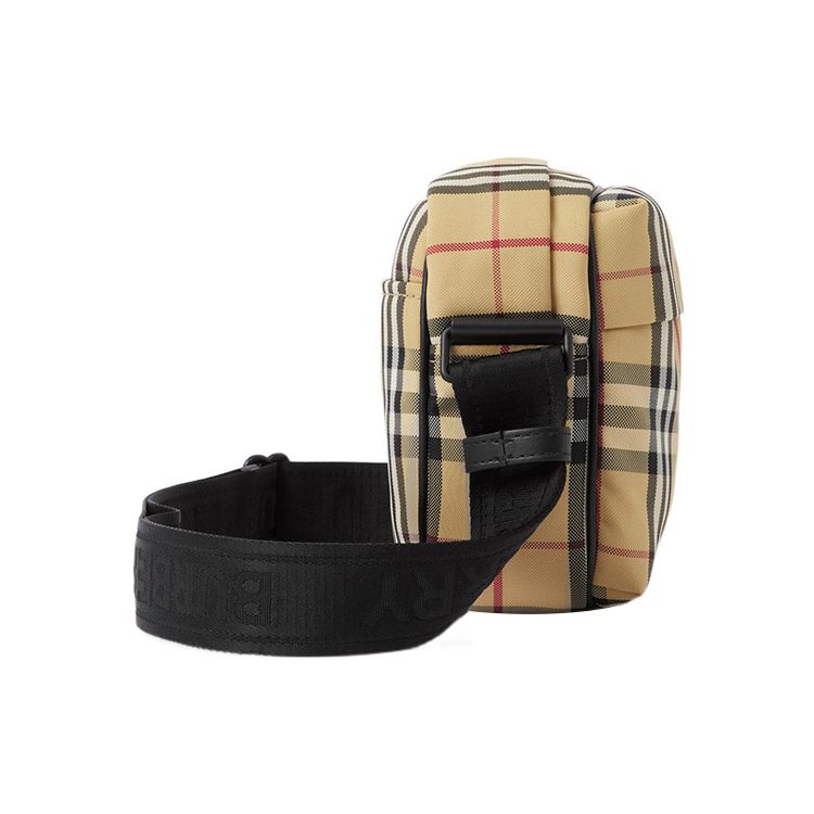 Burberry Borsa a tracolla vintage a quadri in nylon per fotocamera, finiture in lussuosa pelle nera, tracolla regolabile, borsa a tracolla per uomo, per uso quotidiano e da viaggio 80697601
