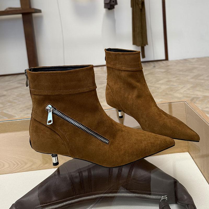 Fashion Zippers Fashion Flock Women Ankle Boots With Low Heel Female Shoes Pointed Toe Sexy Modern Ladies Short Boots Shoes Pumps Lady