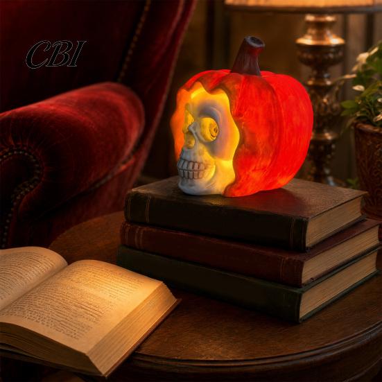 Ambient Bedroom Lighting Halloween Ghost Night Light, Resin Spooky Table Lamp for Shelf Ornament Decor, Warm Amber Purple Glow Gothic Witchy
