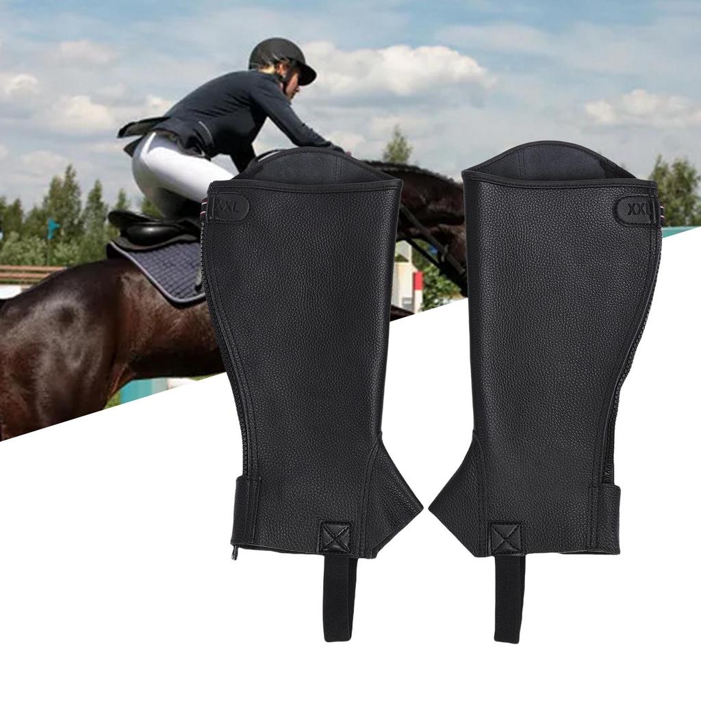 Lther Legs Cover Half Chap, 1 Pair Windproofing Leg Warmers   for Horse Riding, Zip Up Equestrian Protective Guard Bikers Gaiters for Adult