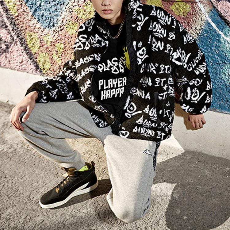 Kappa Player Series Fleece Printed Casual Jacket Unisex Jackets Black K0BZ2JJ95D