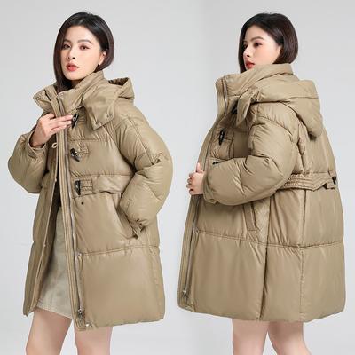 Herbst und Winter Damen verdickter Kapuzenmantel lockerer mittellanger winddichter warmer Mantel Kleidung für kaltes Wetter