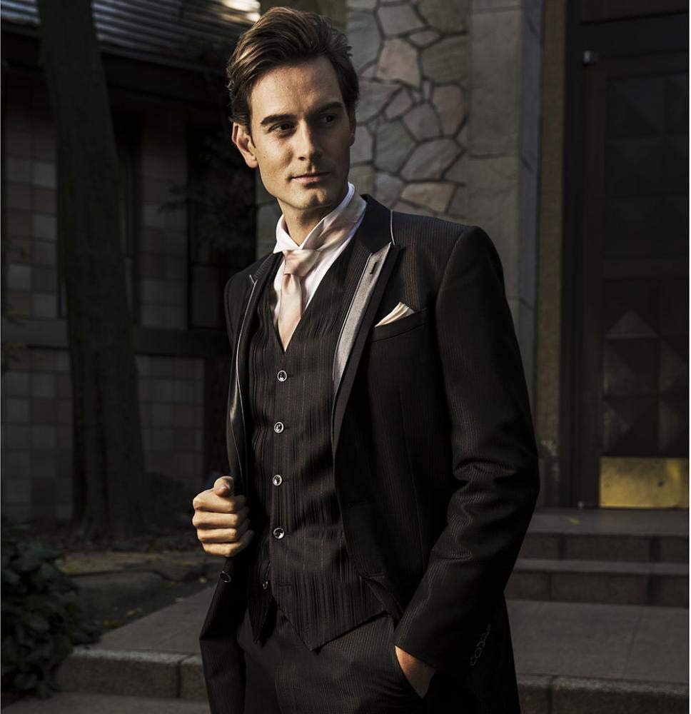 Fortuna Tokyo Horizon Wedding Tie Pocket 8cm 142cm Long FT-T12. Nishijin-ori (with Square), Men's Pink, Wide,