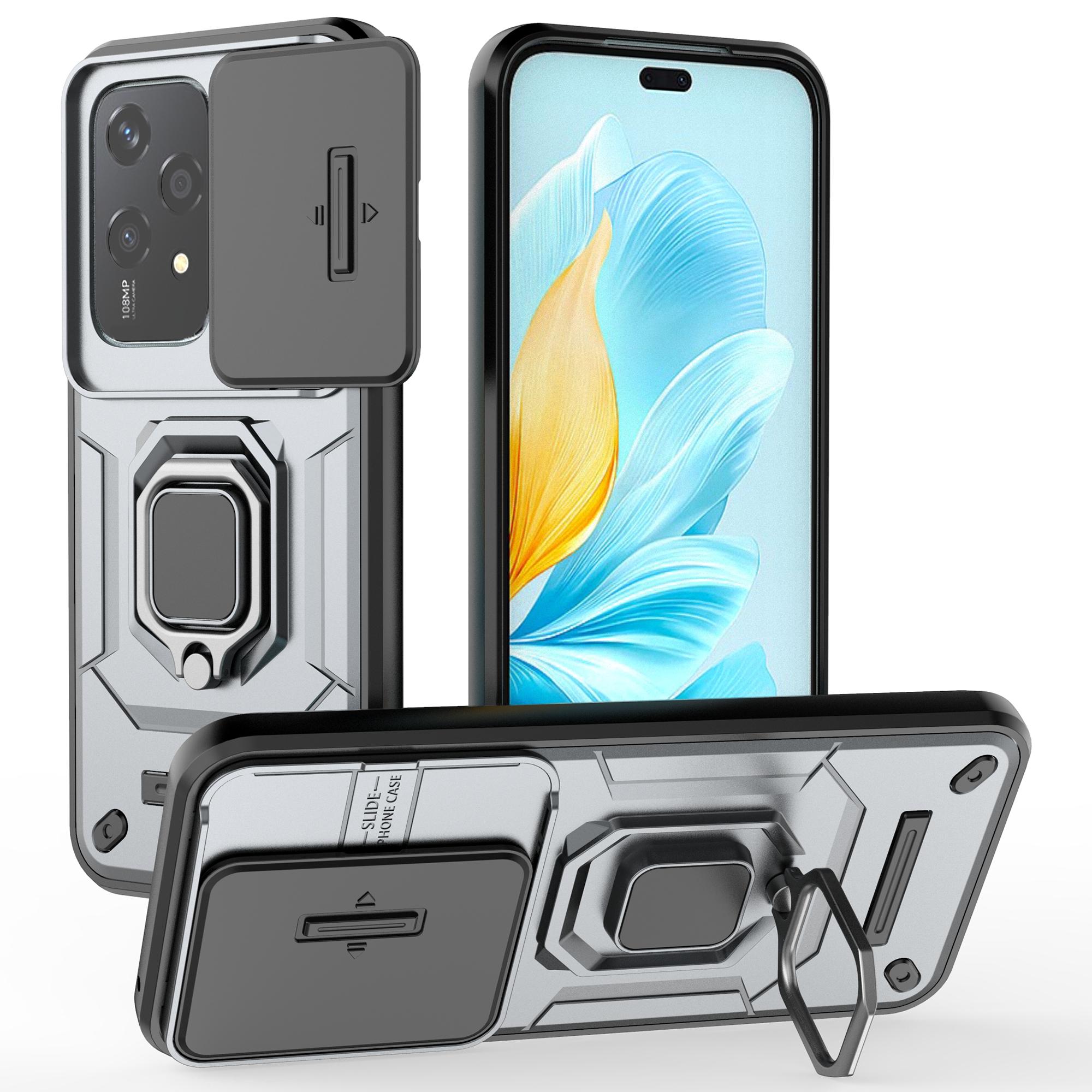 

For Honor 200 Lite Case Lens Cover Kickstand PC+TPU Phone Shell Grey