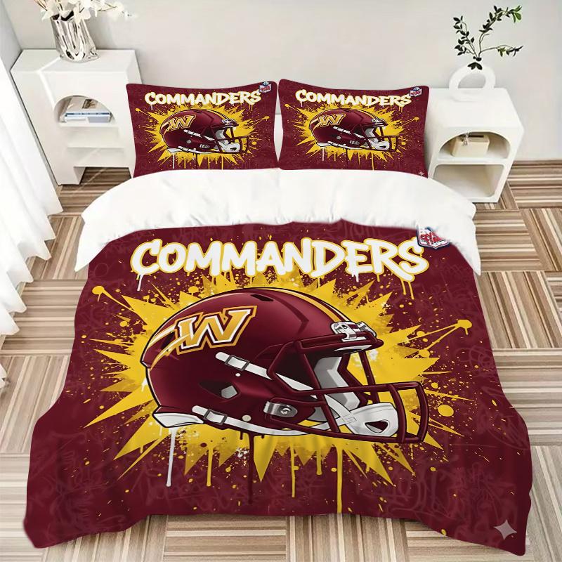 3pcs Washington Commanders Football Helmet Graphic Print Home Decor Bedding Set-Universal Three-Piece Suit for Bedroom, Guest Room, Living R