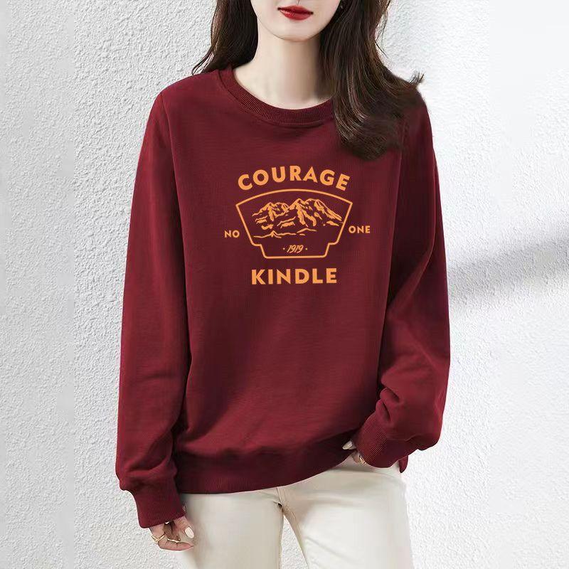 Simplicity Casual Autumn Winter Women O-Neck Letter Printing Korean Fashion Trend Versatile Loose Long Sleeve Sweatshirts Tops