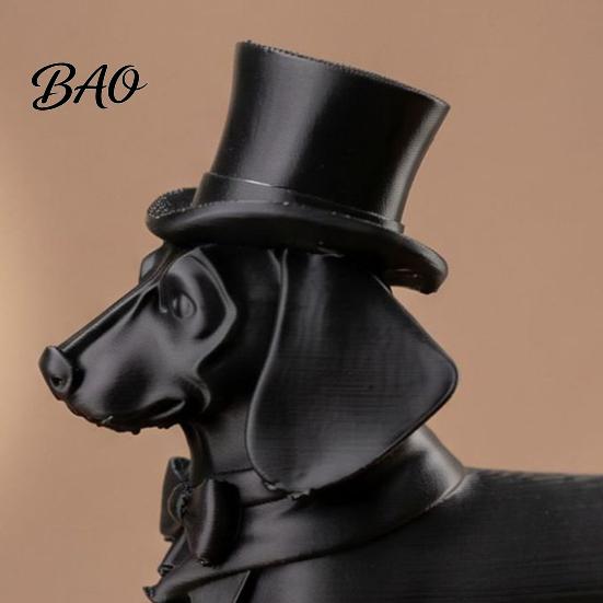 Palm-sized Sculpture 3D Printed Dachshund Statue with Top Hat, Vintage Gentleman Dog Space-saving Ornament Figurine, Cute Desk Decor for Home Office,