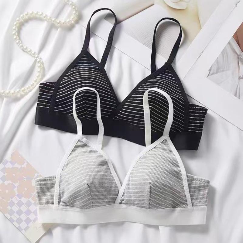Women's Cool Touch Seamless Bra Ultra Thin Style for Large Bust Minimizing Wireless Striped Sexy Cute French Triangle Cup