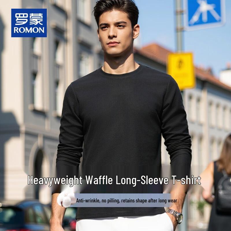 ROMON Men s Waffle Knit Long-Sleeve T-Shirt with Silk Blend 50/L
