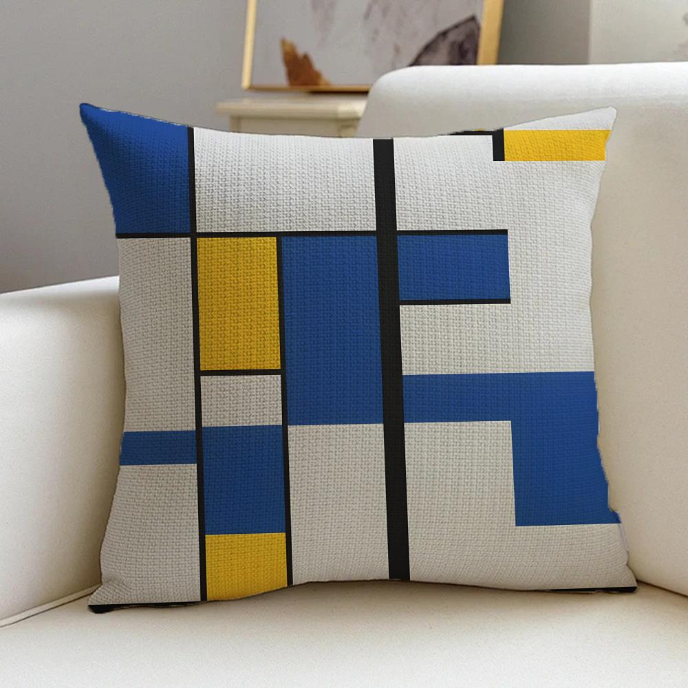 M-Mondrian Style Cushion Cover Cushion Cover Pillowcase, Anti-Mite Invisible Zipper, Linen Sofa Cushion