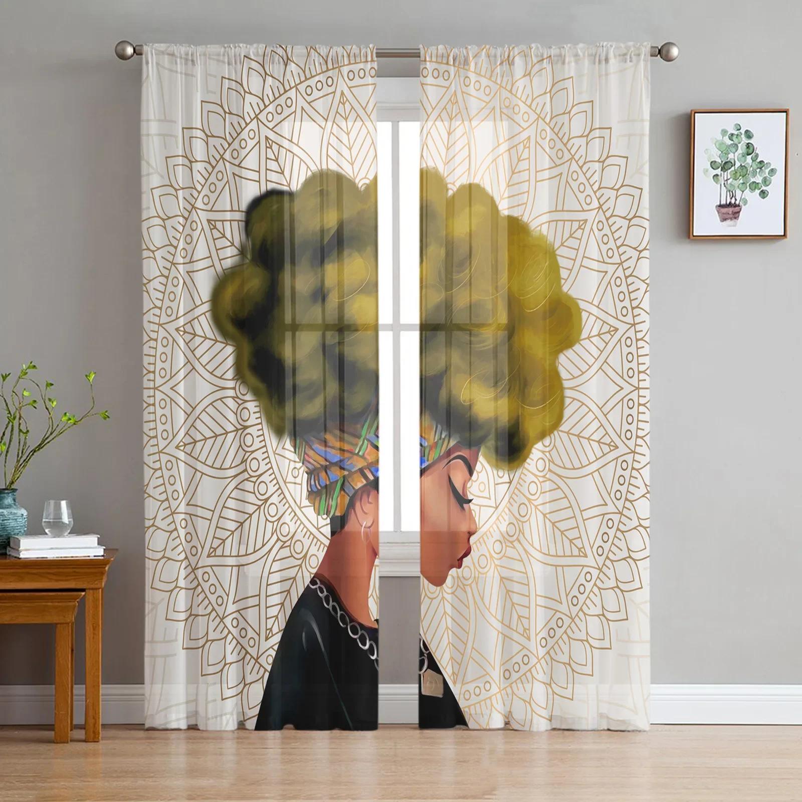 

Mandala Gradient Netting Curtains Ideal for Living Room Printed Sheer Voile Curtain Bedroom Window Screening Drapes Blinds Home Decor W135 x H115cm x1&Rod Pocket