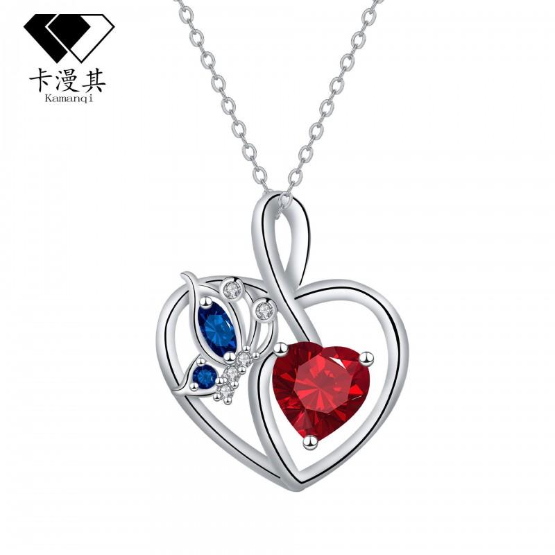 Elegant Vintage Butterfly Pendant Necklace Women Rhinestone-Embellished Copper Chain Heart Shape White Gold Tone 41-50cm White Gold