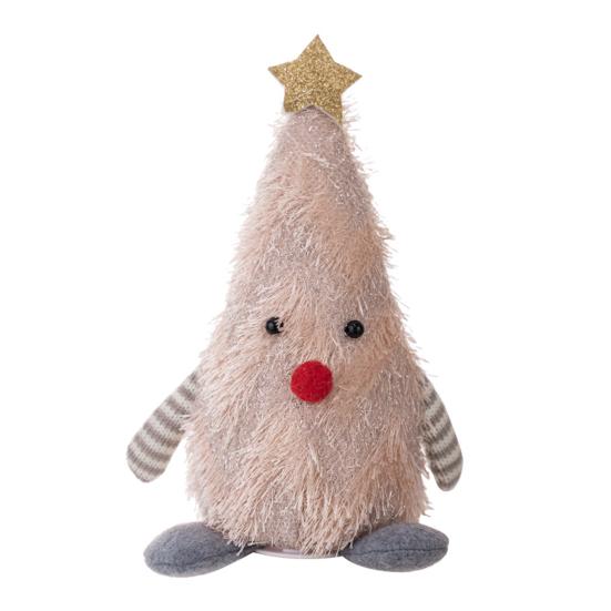 Light-up Plush Christmas Tree Doll Decoration Stuffed Fluffy Xmas Tree Shaped Gnome Elf Ornament with Glitter Star Topper for Hotel Mall Window Decor