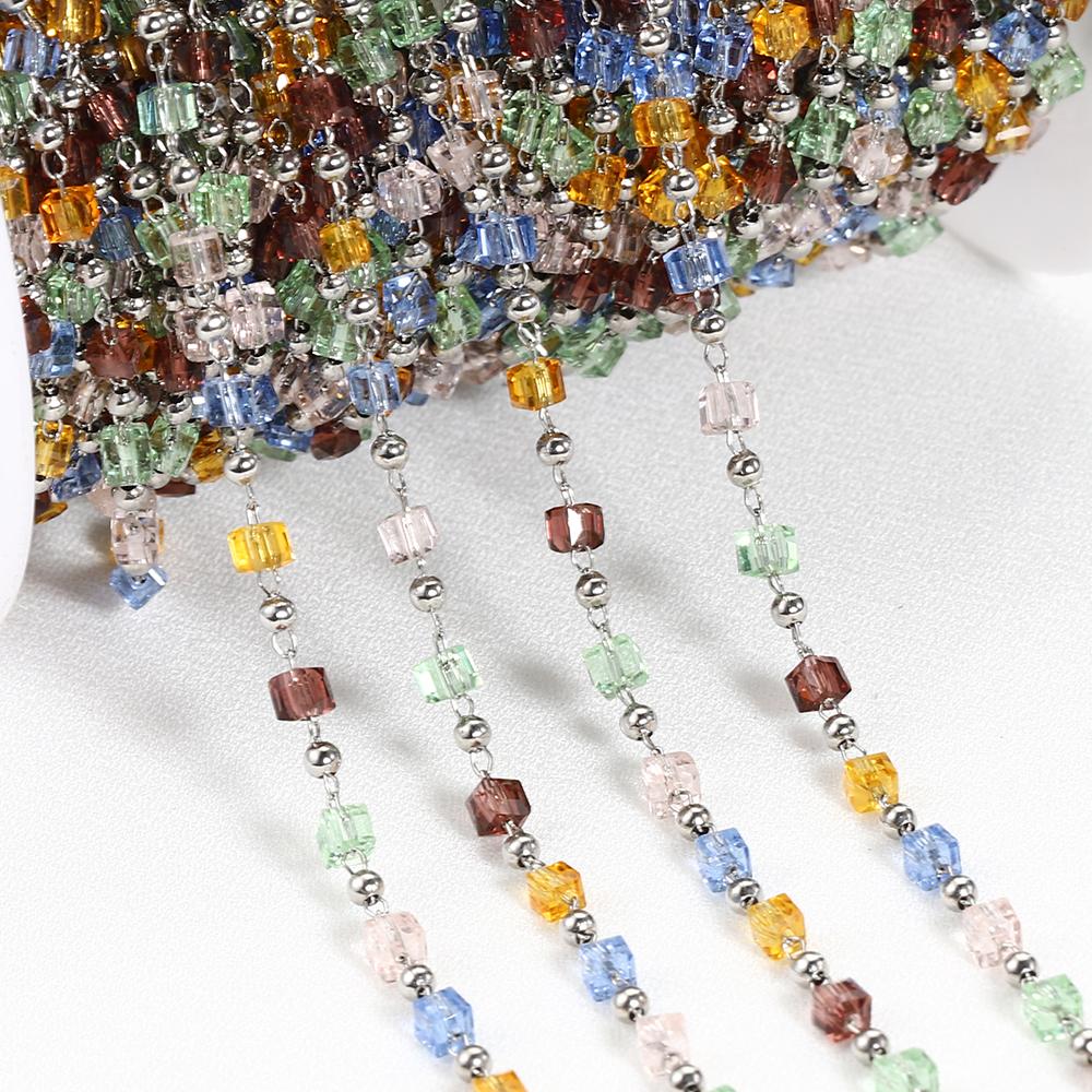 

1Meter Stainless Steel Crystal Bead Chain Bohemian Cube Square Beads Chain for Necklace Bracelets Jewelry Making DIY Accessories 1meter