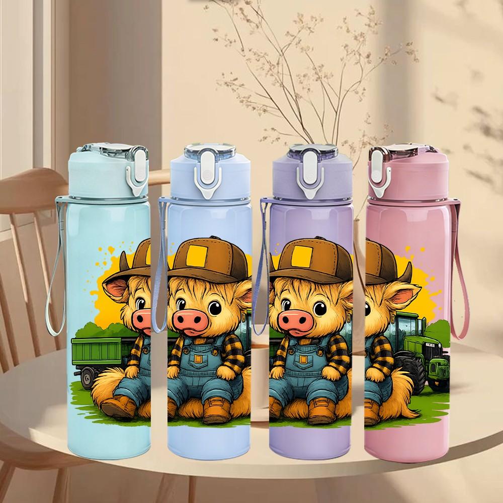 1PC Construction Pig Worker Cartoon 750ml Color Plastic Sports Water Bottle Leakproof Flip Straw Lid Suitable for Sports Office Home Use