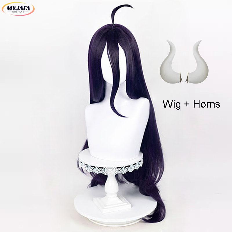 Albedo Cosplay Pruik Overlord Cosplay Albedo Pruik Hoge Kwaliteit 100cm Dieppaars Hittebestendig Synthetisch Haar Anime Pruiken + Pruikkap One Size