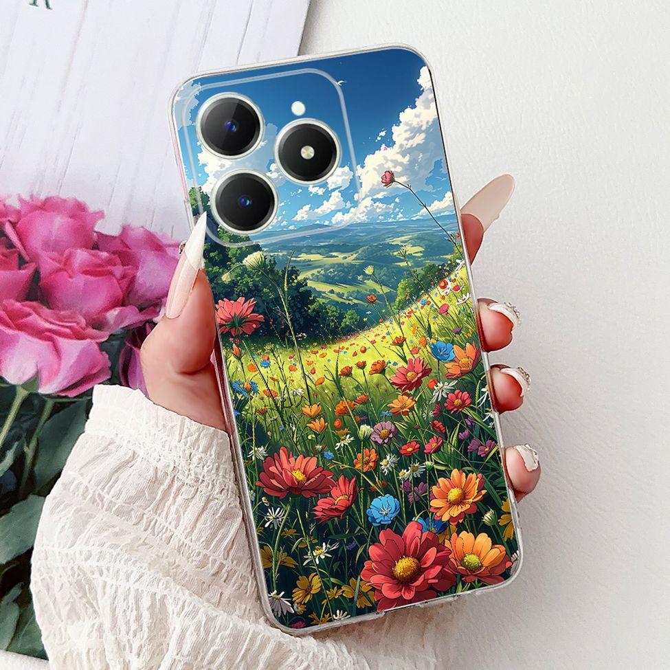 4G Clear For Realme Note 60 Case RMX3933 Luxury Butterfly Love Flowers Cool Lion Painted Phone Case For Realme Note 60X RMX3938
