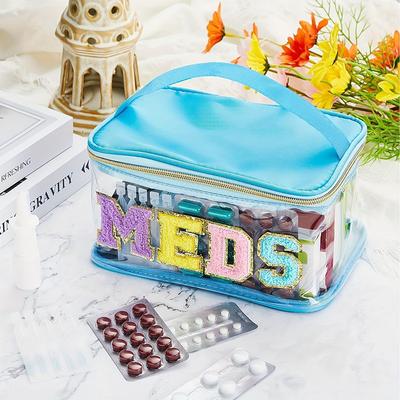 Modische PVC Chenille Buchstaben MEDS Make-up Tasche - Tragbarer Reise-Toilettenartikel-Organizer mit großem Fassungsvermögen und Reißverschluss