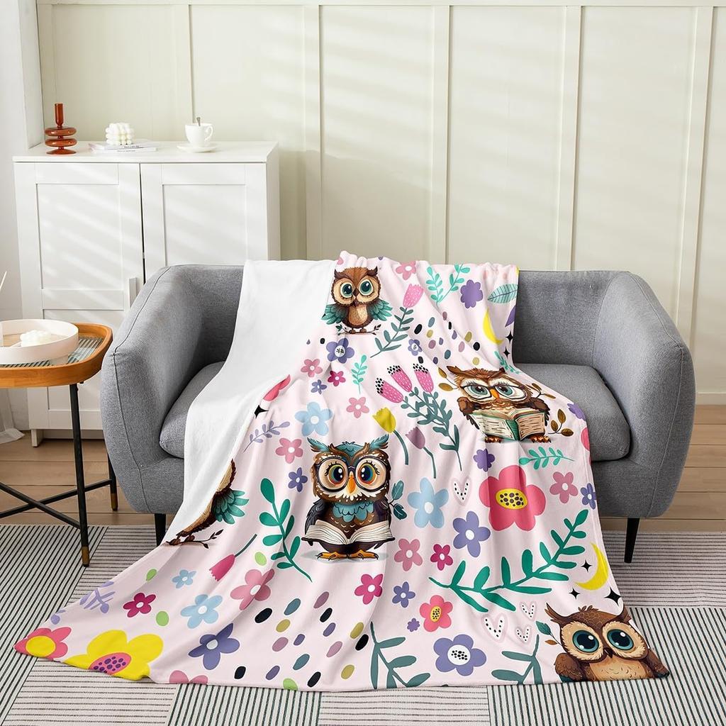 Erosebridal Floral Sloth Flannel Blanket for Kids Pink Cartoon Kawaii Sloth Throw Twin x Inch Fuzzy Garden Tulip Sofa Blanket