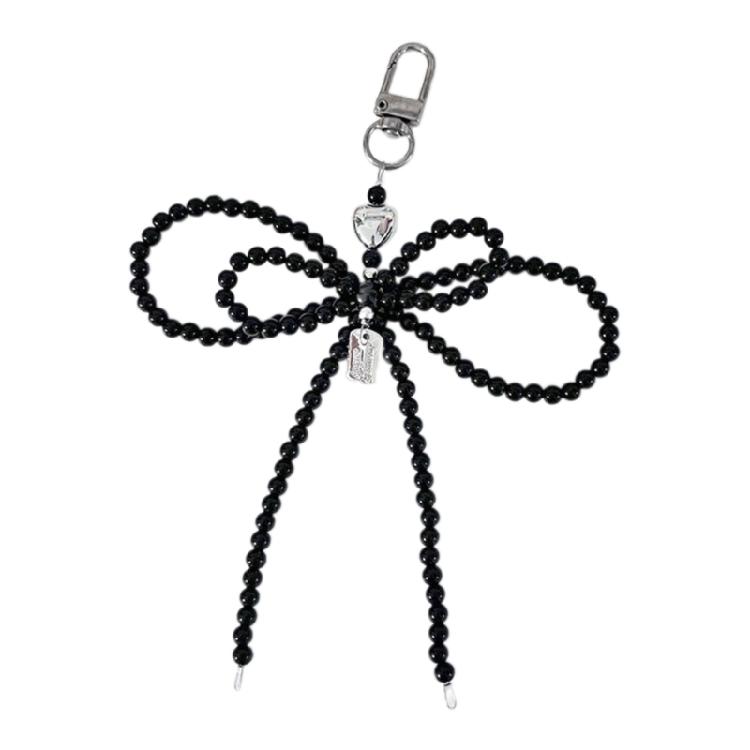 Lovely Bowknot Bag Charm Silver Heart Multipurpose Keychain Bowknot Bag Pendant Beaded Key Adornment for Daily Use