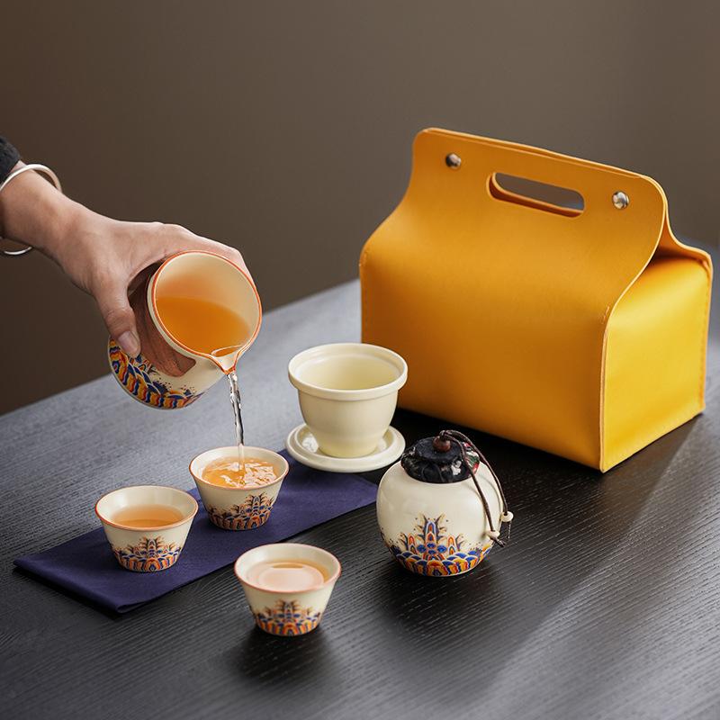 Travel Tea Set Portable Outdoor Ancient Rhyme Ru Kiln Tea Set Annual Meeting Business Gifts
