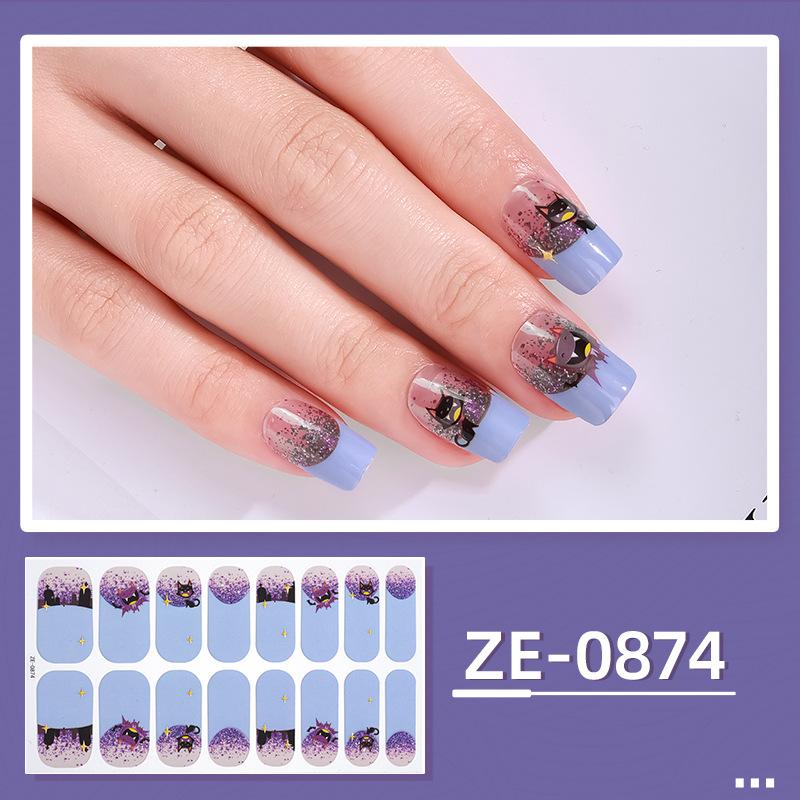 Halloween Nail Art Sticker Waterproof Cartoon Nail Oil Film Stylish and Cute No-Bake Nail Luminous Sticker