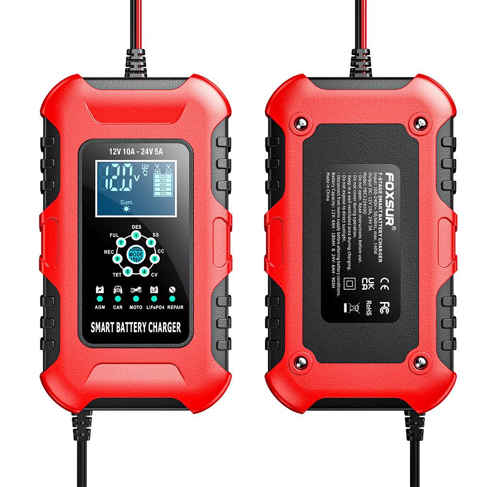 12V/24V 10A Multifunction Smart Charger for Motorcycle, Car & Van Repair