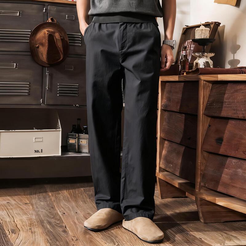 Jielenuo Men s Summer Cotton Linen Straight-Leg Casual Pants 2XL чёрный
