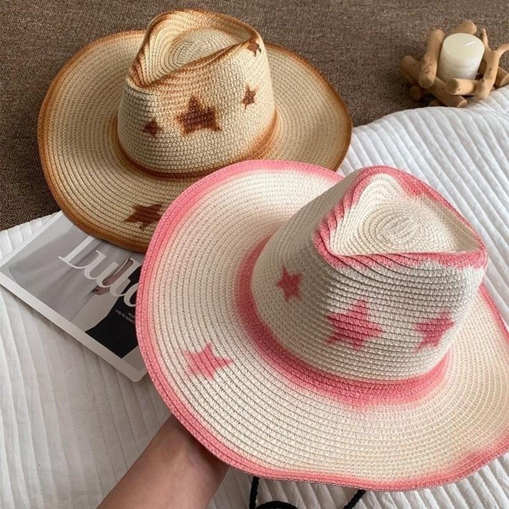 Wide Brim Sun Hat Breathable Straw Hat Fashion Westren Cowboy Hat Women