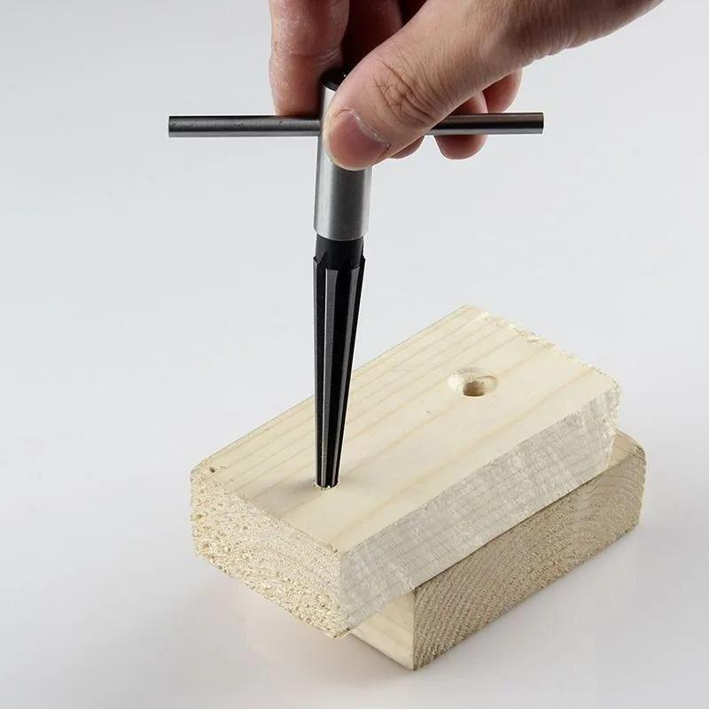 T-handle Taper Reamers for Woodworking Hexagonal Tapered Hex Reamer Bridge Pin Hole Handheld Conical Reamer Cutting Tool