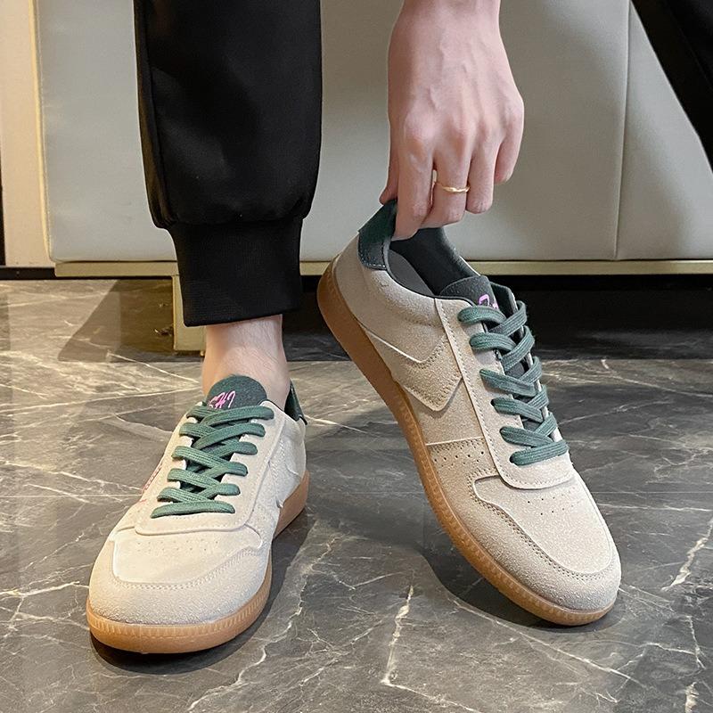 Large size couple's color matching women's retro round head lace-up spring and autumn versatile casual flat-bottomed sports shoes