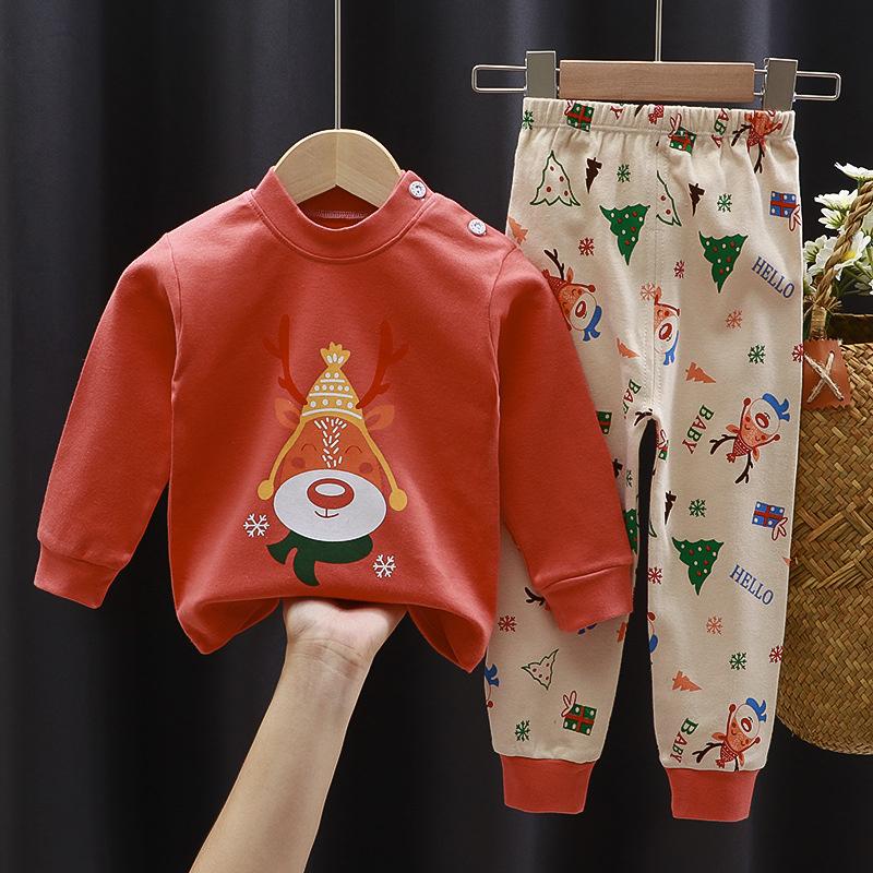 Tegneserie Barn 100% Bomull Undertøyssett Gutter & Jenter Termisk Pyjamas Myk Langermet Topp & Bukser Koselig Hjemmeklær & Nattøy