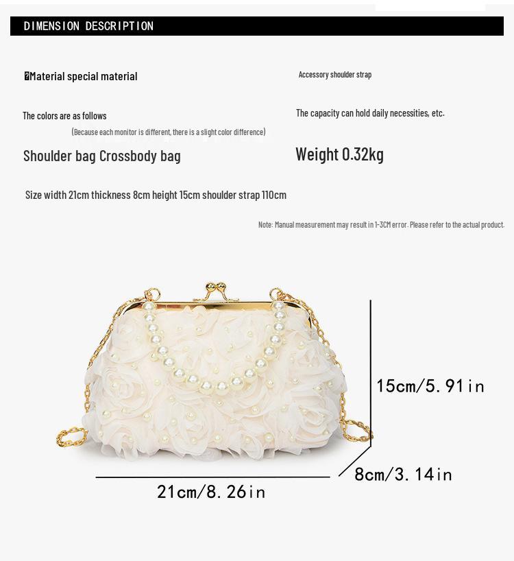 Women's Spring 2025 Pearl Evening Bag with Floral Design and Chain Strap