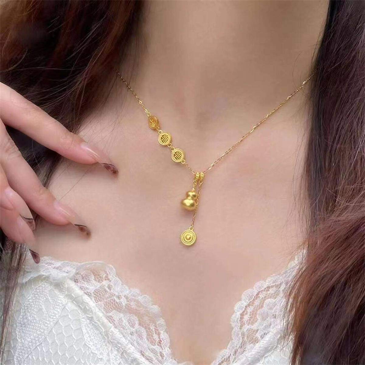 

Национальный старинный французский тренд Фулшоу новое китайское ожерелье из тыквы универсальная ретро-цепочка из желтого золота на ключицу