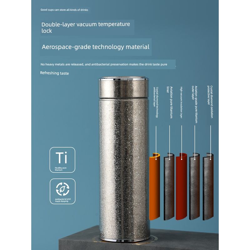 Double-Layer Pure Titanium Large-Capacity Thermos Cup, High-End Gift Water Cup, Titanium Cup for Brewing Tea, Men's Car-Mounted Business Cup