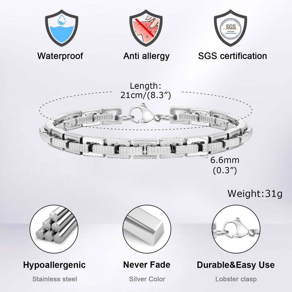 Geprägte Gliederarmbänder für Männer Jungen, Stilvolles handgefertigtes Gliederarmband aus Edelstahl, Punk Cool Schmuck Geschenk