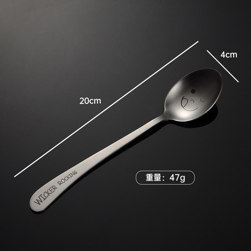 304 Stainless Steel Creative Smiley Face Inclined Handle Laser Spoon Chopsticks Fork Student Tableware Full Set of Gifts Children
